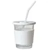 Wine Glasses Latte Cup Glass With Lid Straw Stylish Dishwasher Safe Coffee Mug For Beverages