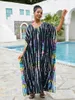 Sommer Casual Plus Size Kaftan Striped Print Batwing Sleeve House Kleid Frauen Strandkleidung Badeanzug Cover Up Outfit