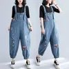 Women's Jumpsuits Rompers Denim Jumpsuits for Women Floral Printing Korean Style Harajuku Overalls One Piece Outfit Women Rompers Casual Vintage Playsuits Y240510
