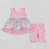 Roupas de roupas garotas garotas bonitinhas moda moda verão bebê flor top top rosa shorts de babados rosa conjunto 2 peças roupas