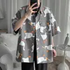 MENS SOMMER TUN SQUARE NECK HALV SLEEVE SHIRE Fashion Cartoon Big Goose Printed Tops Overdimase Loose Fit Casual Shirts 240508