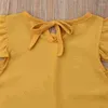 Set di abbigliamento da 1-5 anni per bambini abiti estivi set giallo manicotto volante o collo in chiffon floreale bowknot tutu gonna abiti per bambini
