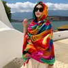Fashion Women Beach Scarf Bohemia Flower Summer Hijab Châles et enveloppe Femme Femme Foulard Echarpe Designer Pashmina Bandana 240429