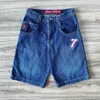 Męskie szorty Summer Hip Hop Cartoon Graphic Dice 7 Broidery dżinsy szorty Harajuku retro workowate jorts dla mężczyzn Y2K Gym Basketball Shorts H240508