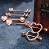 Anillos de pezón 4 piezas/lotes en forma de corazón de mariposa en forma de corazón Juego de anillo de pezón perforado 14 g de acero inoxidable Joya de escudo de color rosa azul y240510