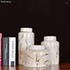 Storage Bottles Gold Plated Marble Texture Candy Pots Ceramic Jars And Lids Dresser Table Jewelry Jar Cosmetic Containers Modern Decor