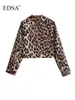 Kurtki damskie EDSA Women Fashion Leopard Print Cropped Kurtka Long Rleeve Lapel Port Casher Casual Loose High Street Top Top