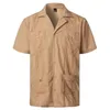 Camicie casual maschile tradizionale cample cubano colletto guayabera manica corta ricamata in stile caraibico messicano con 4 tasca