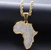 Hip Hop African Maps Full Drill Pendant Colliers 14KK Gold plaquée Apette Crystal Collier en acier inoxydable Mentiers Femmes Bijoux G2642278