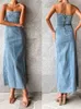 Basic Casual Dresses TARUXY Side Slit Denim Bodycon Dress For Women Slim Slveless Maxi Dresses Womens Strt Sexy Strtwear Woman Autumn 2023 New Y240509