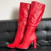 Bottes 2024 Arrivée Femmes d'hiver Galet MAFAUX Cuir Zipper talons grossiers Round Toe Beautiful Red Party Chaussures Us Taille 5-20