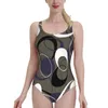 Women's Swimwear Retro 60S Ovals Deep V-Neck Halter One-Piece Swimsuit Ladies Monokini Beach Bathing Suits 50S 1950S 1960S