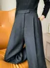 Женские брюки Capris осень Ультраточно-точка с высокой талией прямых женских брюк Случайный твердый цвет свободный и уникальные женские брюки модные офисные женщины 2405