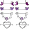 Tepelringen mode bloem geperforeerde sieraden set stalen kristallen hart geperforeerde barbell tas paarse geperforeerde ring losse geperforeerde teton lotus y240510