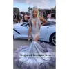 Sexy Sier Prom Dress 2024 Veet For Black Girl Glitter Beads Crystals Rhinestones Robe De Bal Birthday Party Evening Gown
