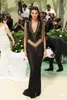 유명 이브닝 드레스 졸업 파티 드레스 2024 Met Gala v-Neck Tassel Mermaid Black Kendal Kim Kardashian Kylie Jenner Long Dress Off Shoulder