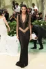 Celebrity Evening Kleid Graduation Party Kleid 2024 Met Gala V-Ausschnitt Quaste Mermaid Black Kendal Jenner Kim Kardashian Kylie Jenner Long Dress Off Schulter