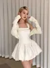 Robes décontractées Qweek Y2k Coquette Sweet Elegant Vintage White Slip Mini Robe 2024 Été Design Retro Party Femme