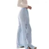 Pantalon féminin 2024 Printemps / été Lace Up Casual Elastic Taist Plaid Plaid Home Fashion High Street Long