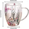 Verres à vin 350 ml tasse de café à double paroi à la paroi transparente tasse de verre artificiel motif de fleur chauffage isolée