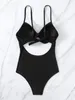 Kvinnors badkläder 2024 Sexig svartbandad kvinnor Högskurna ihåliga push up One Piece Swimsuit Monokini Backless Bathing Suit