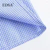 Tracksuits pour femmes Edsa Fashion Fashion Blue Plaid Shirt avec dentelles en V V et à collier haute de taille élastique sets pour Streetwear féminin décontracté