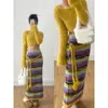 Jupes coréennes en deux pièces sets femmes rondes cou de manche en pleine manche en peluche tops tops tricot élastique gaine de la gaine longue tenue de jupe