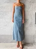 Basic Casual Dresses TARUXY Side Slit Denim Bodycon Dress For Women Slim Slveless Maxi Dresses Womens Strt Sexy Strtwear Woman Autumn 2023 New Y240509