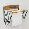 Wall Mounted Accordion Laundry Rack 3 Bars 5 Hooks Retractable Drying Clothes Towels Space Saving Design Stylish Wood 240510