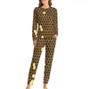 Women's Sleepwear Hives Print Pajamas Honey Bee 2 Pieces Casual Set Female Long-Sleeve Warm Oversized