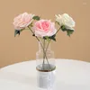 Fleurs décoratives 5 PCS Roses de fleurs artificielles blanches avec des fleurs roses de tige de mariage arrangement floral accessoires de bouquet décor de la maison