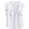 Blouses pour femmes en mousseline d'été Sans manches manches manches manches à manches de papillon massif bouton blanc bouton doux dame tops vêtements 1058