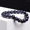 Bracciale per perle di arenaria blu blu per donne uomini stellati cielo radiante sabbia di pietra elastica gioielli rotondi