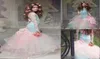 Eleganckie długie rękawy Bez pleców niebieskie i różowe dziewczyny suknie 2017 Lace Flower Girl Dress for Children Quinceanera Party Sukienki 4449499
