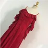 Basic casual jurken A Line y Summer Beach Red Chiffon Dress Cold Ruffles Split Maxi White Women Party Off Shoder Elegant Long Drop de Dhqja