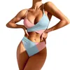Kvinnors badkläder sexig solid färg matchande tjock strip rem hög midja bikini baddräkt kvinnor en bit