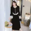 Robes de travail Black Two Piece Sets Womens Overifits 2024 Autumn Elegant Spliced Ruffles Long Manches Mouilles à taille A-line