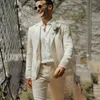 Linen Men Suits na Ogród ślubny Summer Groom Tuxedo 2 szt. Noth Lapel Blazer z spodniami spodni 240430