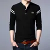 Heren Polos Mens Modieuze zomer met lange mouwen Polo T-shirt Casual katoen Ademend Top Stand Up Up Collar Koreaans comfortabel shirt Q240509