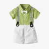 Kleidungssets 70-140 cm Kinderbaumwäschemandel-Hemd und Shorts mit Schultergurt Set Baby Sommerkleidung2405