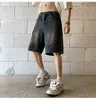Shorts masculins coréens harajuku araignée cobweb imprimé denim court pour hommes y2k rétro lavage hip hop punk jeans grunge shorts d'été femmes strtwear h240508