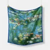 Schals 53 cm Monetölmalerei Wasser Lilien im Teich % Seidenschal Frauen Square Schals Schals Foulard Bandana Haar Schal Q240509