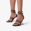 Dress Shoes Women Sandals 2024 Fashion Summer Strier Regel Buckle Crystal Heel Square Toe High Heel Woman