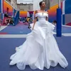 Weiße Meerjungfrau Satin Vintage Brautkleider Brautkleider vor Schulter Abiti da Sposa Neue Hochzeitskleider mit abnehmbarem Zug Nigeria 270o