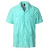 Camicie casual maschile tradizionale cample cubano colletto guayabera manica corta ricamata in stile caraibico messicano con 4 tasca