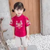 Ensembles de vêtements 2024 Chinois Cotton Linen Tang Suit pour garçons filles Dragon Printing à manches courtes Set Baby Year Cloth