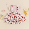 Kledingsets Little Girls 2 -delige zomer outfits Ronde nek korte mouw geribbelde tops bloem gelaagde suring rok peuter set