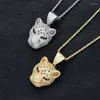 Pendants Fashion Hip Hop Men's Pendant Leopard Animal Zodiac Diamond Zircon Stone Neckece en acier inoxydable Chaîne Twisted Chain