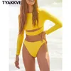 Swimwear féminin Tyakkv Sexy 2024 Bikini solide Bikini Sport Sport Rashguard Long Send à manches longues