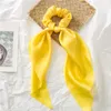 Solid Colors Satin Hair Scrunchie with Tail - Hair Scarf with Bow Hair Scarf Scrunchies Elastic Ties Bands Hair Bobbles Ponytail Holder for Women Hair Accessories